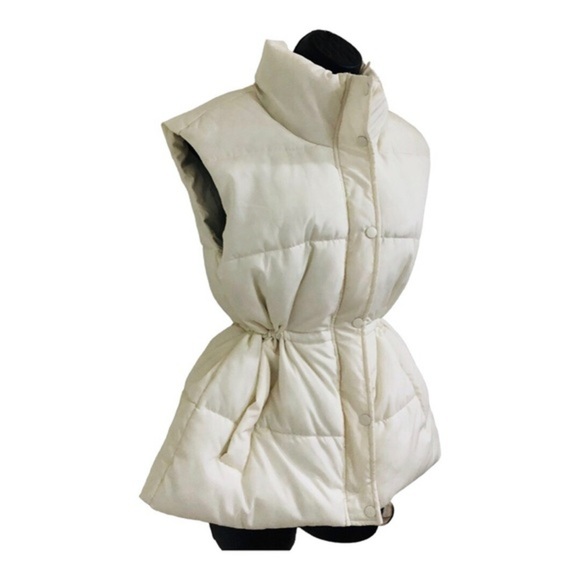 puffy insulated cream ecru quilted‎ sleeveless winter ski vest size Small new - Picture 11 of 16